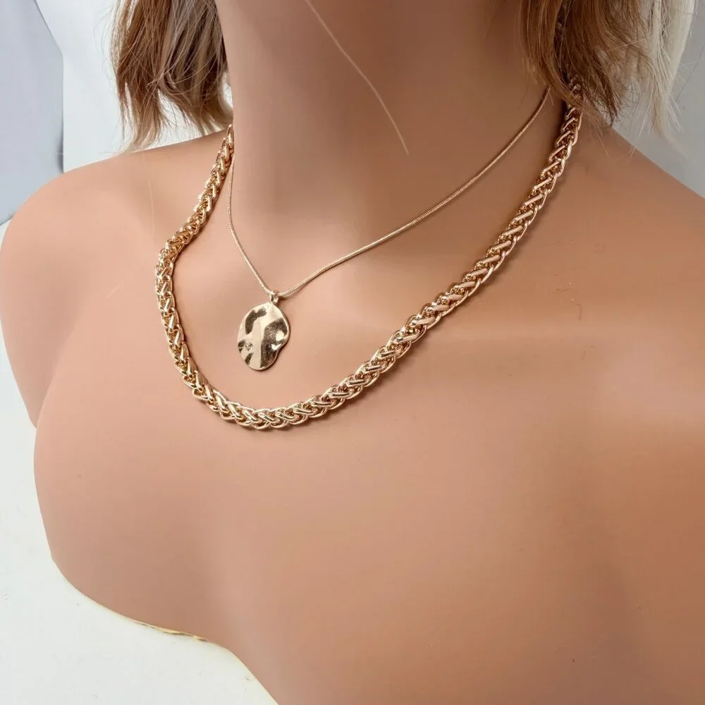 Vtg Gold Tone Rhinestone Pendant Layered Necklaces &‎ Earrings Set Shelli Segal